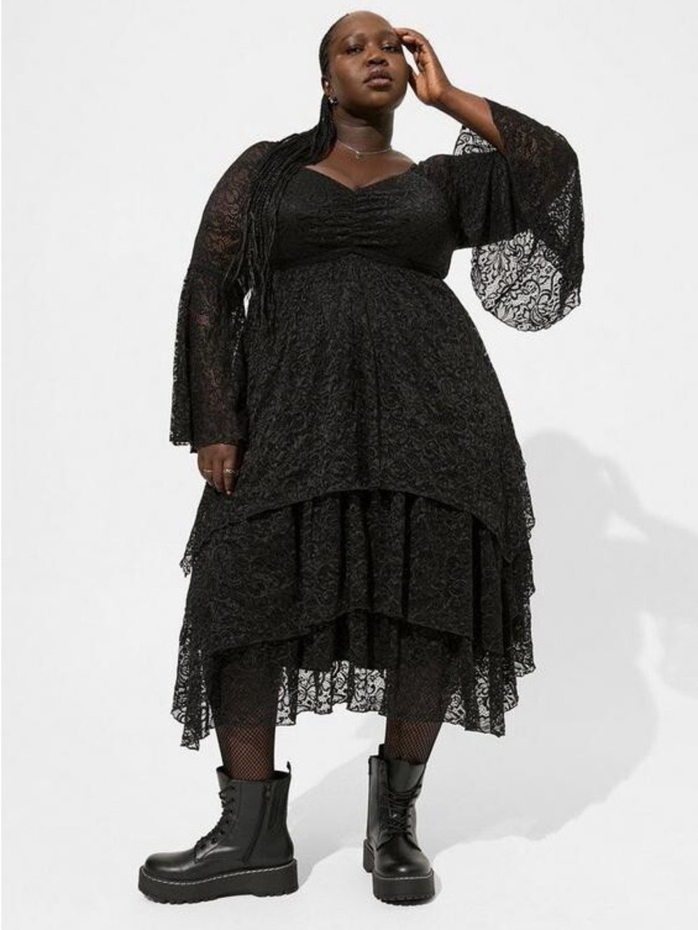 TORRID FESTI Maxi Lace Bell Sleeve Tiered Dress Size 3